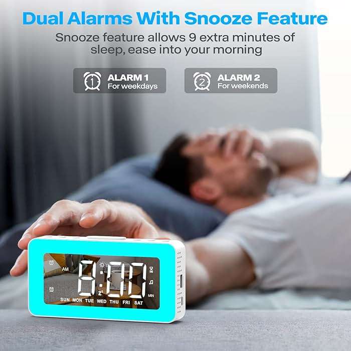 Alarm Clocks for Bedrooms, Mirror Clock with 8 RGB Atmosphere Light, Dual Alarms, 3 Alarm Modes, Snooze, Sleep Aid, Timer, USB Charger, Bedside Digital Alarm Clock for Kids, Adults, Heavy Sleepers - Image 3