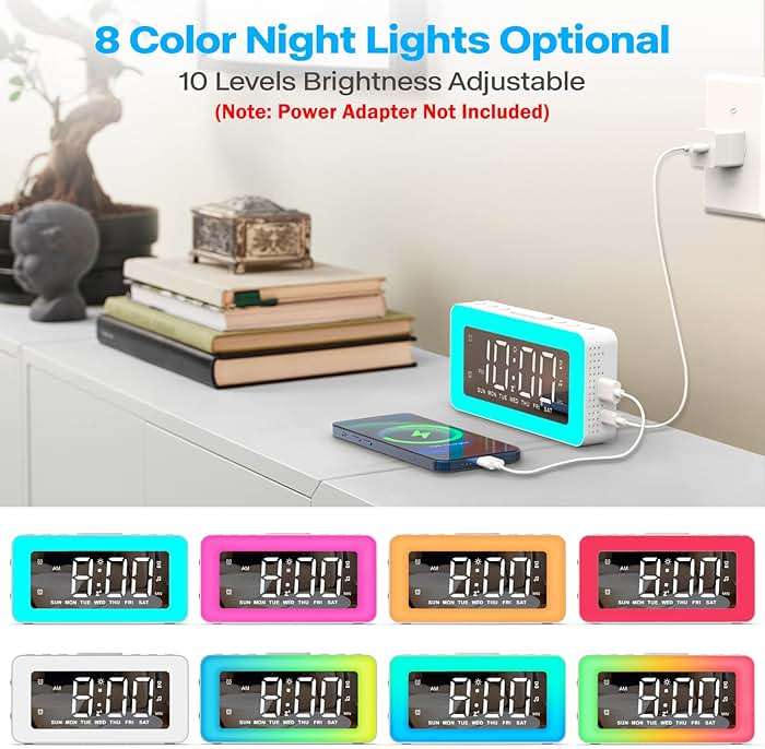 Alarm Clocks for Bedrooms, Mirror Clock with 8 RGB Atmosphere Light, Dual Alarms, 3 Alarm Modes, Snooze, Sleep Aid, Timer, USB Charger, Bedside Digital Alarm Clock for Kids, Adults, Heavy Sleepers - Image 6