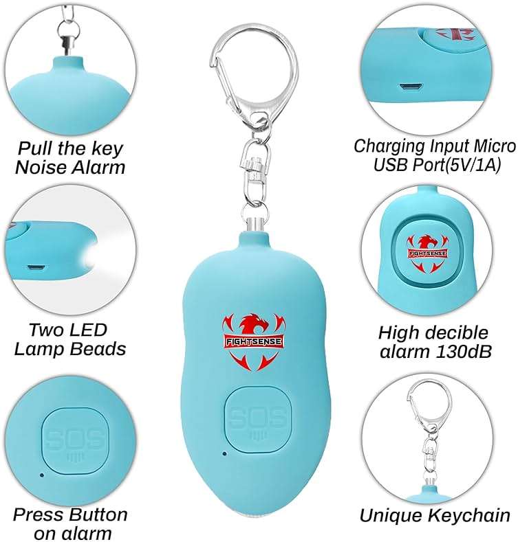 Fightsense Personal Alarm Keychain with Snap Hook, 130dB Siren Safety Alarm for Women LED Light (300m Audible) (Cyan) - Image 2