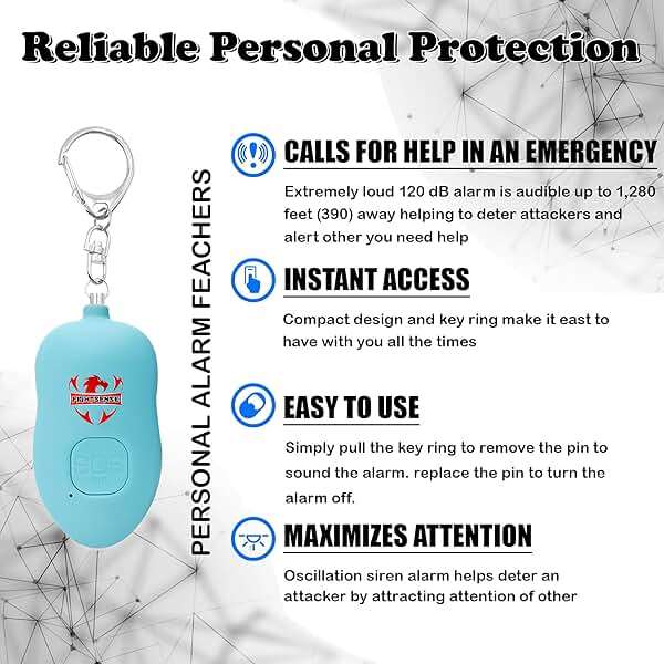 Fightsense Personal Alarm Keychain with Snap Hook, 130dB Siren Safety Alarm for Women LED Light (300m Audible) (Cyan) - Image 3