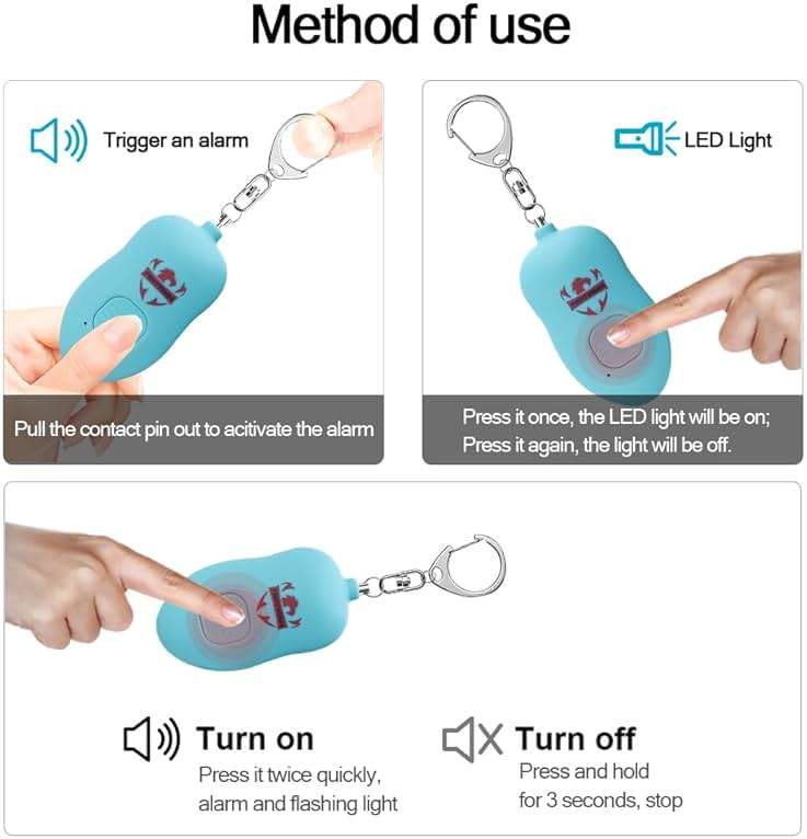 Fightsense Personal Alarm Keychain with Snap Hook, 130dB Siren Safety Alarm for Women LED Light (300m Audible) (Cyan) - Image 4