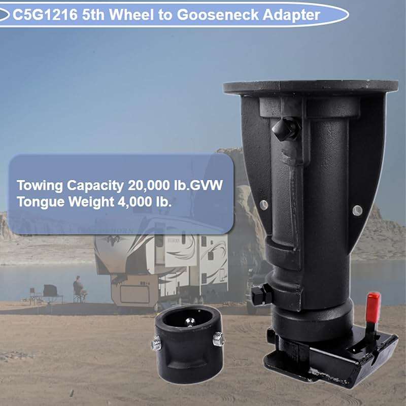 C5G1216 12"-16" Adjustable Cushioned 5th Wheel Gooseneck Adapter, Replacement for RV Camper Trailer, GTW 20000 Lbs, with Safty Chain - Image 2