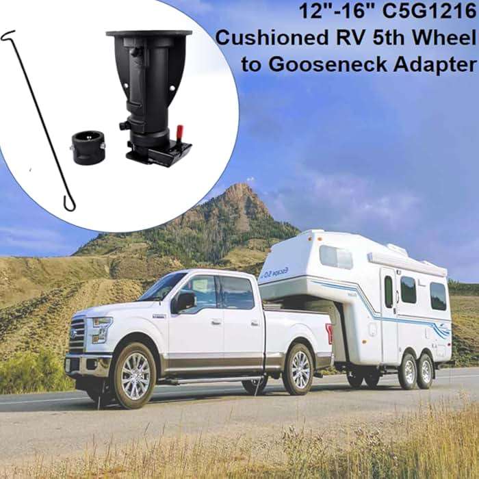 C5G1216 12"-16" Adjustable Cushioned 5th Wheel Gooseneck Adapter, Replacement for RV Camper Trailer, GTW 20000 Lbs, with Safty Chain - Image 3