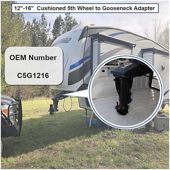 C5G1216 12"-16" Adjustable Cushioned 5th Wheel Gooseneck Adapter, Replacement for RV Camper Trailer, GTW 20000 Lbs, with Safty Chain - Image 4
