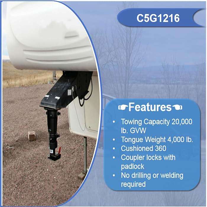 C5G1216 12"-16" Adjustable Cushioned 5th Wheel Gooseneck Adapter, Replacement for RV Camper Trailer, GTW 20000 Lbs, with Safty Chain - Image 5