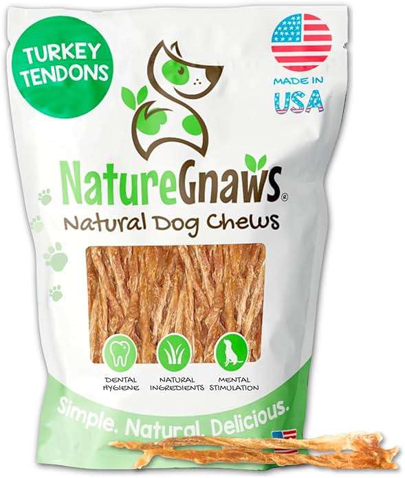 Nature Gnaws USA Turkey Tendons for Dogs (4oz) - Delicious Grain Free Reward Snack for Small, Medium & Large Breeds - Premium Natural Dog Chew Treats - Image 1