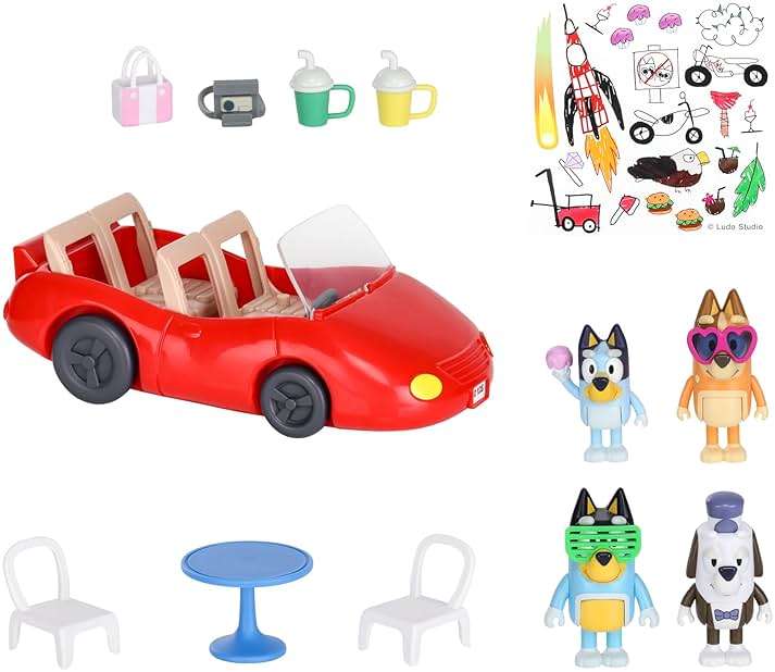 Bluey Escape Convertible Vehicle Figurines Pack of 4, Robust Toddler Toy Car with 9 Accessories and Stickers, Immersive Car Toys for Kids Ages 3+ - Image 1