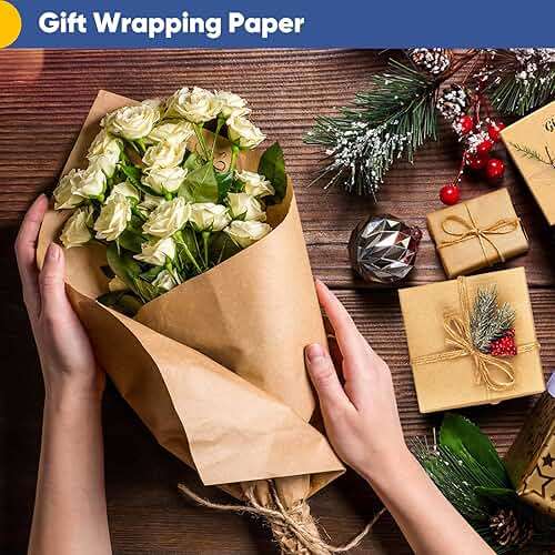 Vanhench Brown Wrapping Paper Roll, Craft Kraft Packing Paper 17.5"x 1200"(100') for Birthday Gift Bulletin Board Arts Bouquet Flower Table Covering Poster Moving Supplies 70GSM 50LB - Image 2
