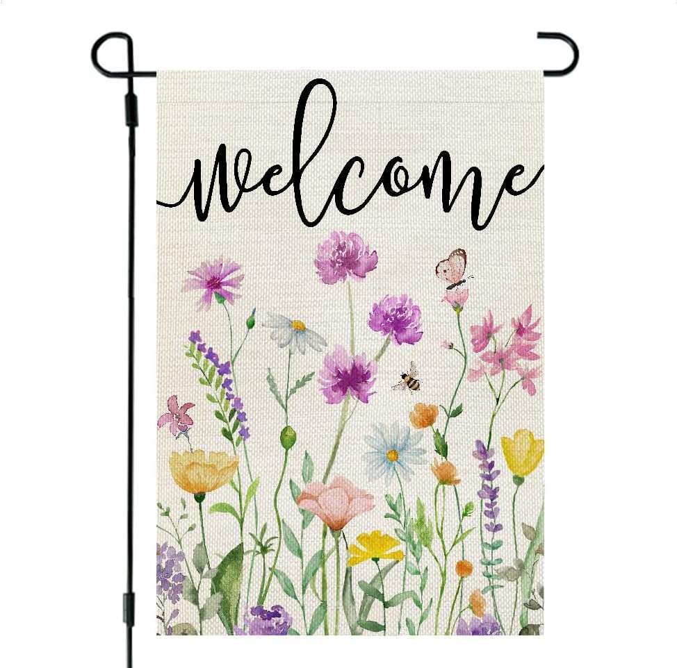 CROWNED BEAUTY Spring Wildflower Garden Flag Floral 12x18 Inch Double Sided for Outside Welcome Small Burlap Yard Seasonal Flag - Image 1