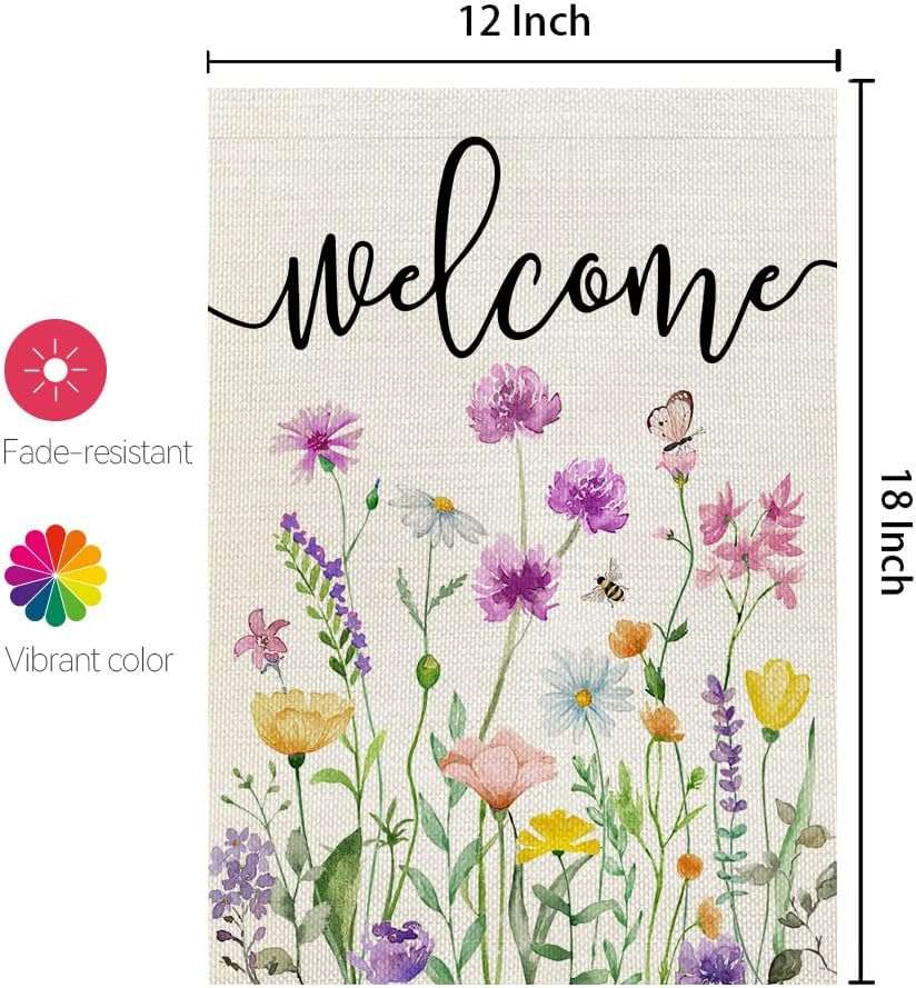 CROWNED BEAUTY Spring Wildflower Garden Flag Floral 12x18 Inch Double Sided for Outside Welcome Small Burlap Yard Seasonal Flag - Image 3
