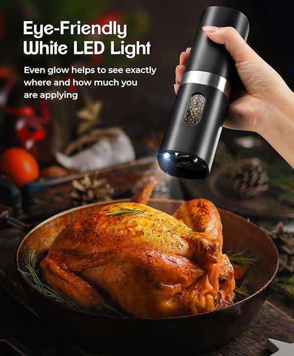 Electric Salt and Pepper Grinder Set, New Rechargeable Salt and Pepper Mill with Charging Base, Adjustable Coarseness Shakers with LED Light, One Hand Operation for Kitchen Appliances Gifts for Women - Image 5