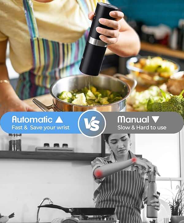 Electric Salt and Pepper Grinder Set, New Rechargeable Salt and Pepper Mill with Charging Base, Adjustable Coarseness Shakers with LED Light, One Hand Operation for Kitchen Appliances Gifts for Women - Image 7