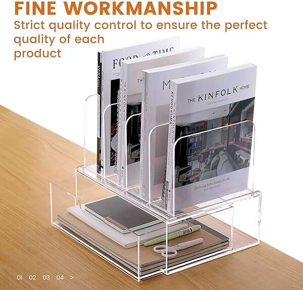 HeZone Desk Organizers and Accessories, Acrylic Desk Organizer with Drawer, Office Supplies Organization Storage, Clear Acrylic File Organizer for Desk - 1 Pack - Image 5