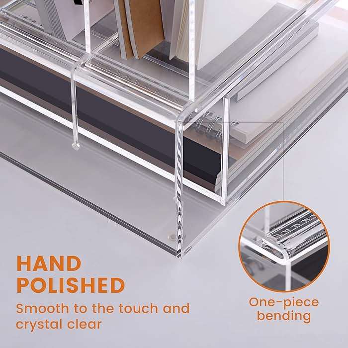 HeZone Desk Organizers and Accessories, Acrylic Desk Organizer with Drawer, Office Supplies Organization Storage, Clear Acrylic File Organizer for Desk - 1 Pack - Image 6