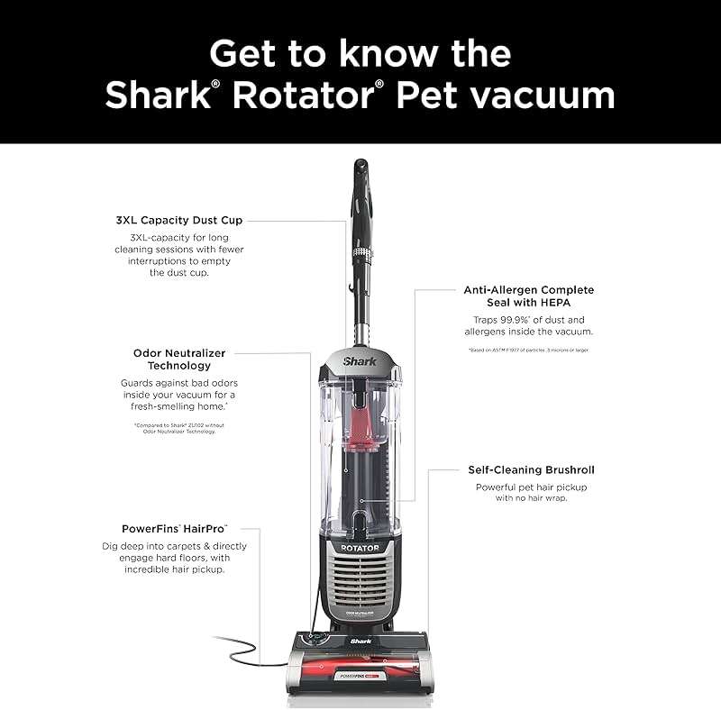 Shark ZU102 Rotator Pet Upright Vacuum with PowerFins HairPro & Odor Neutralizer Technology, Charcoal, 2.9 L Dust Cup - Image 15