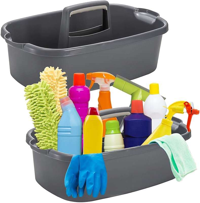 TOPZEA 2 Pack Cleaning Supplies Caddy, Large Plastic Cleaning Supply Organizer Bin with Handle, Cleaning Bucket Housekeeping Shower Tote Caddy Under Sink Tool Storage Basket for Dorm, Garden, Bathroom - Image 1