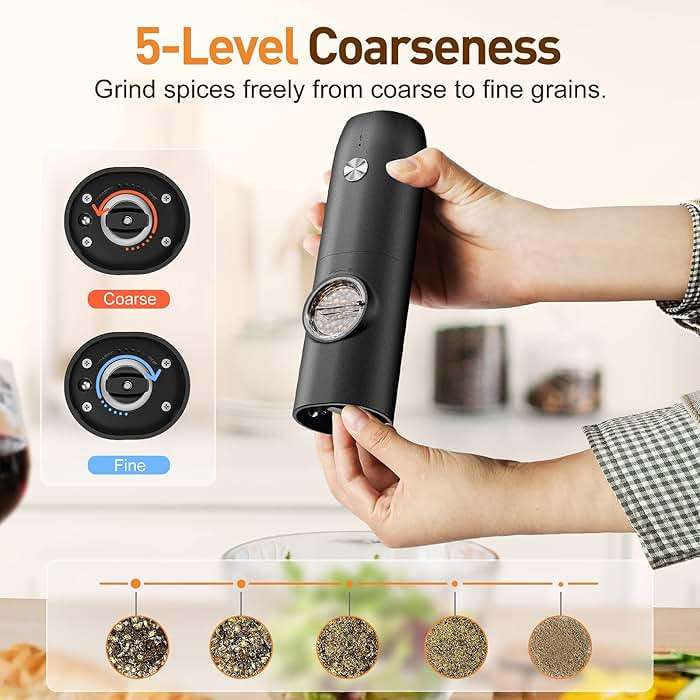 Electric Salt and Pepper Grinder Set, Rechargeable Automatic Salt and Pepper Shakers, Adjustable Coarseness Pepper Grinder with Led, Kitchen Appliances Gifts for Mom(Blackwhite) - Image 5