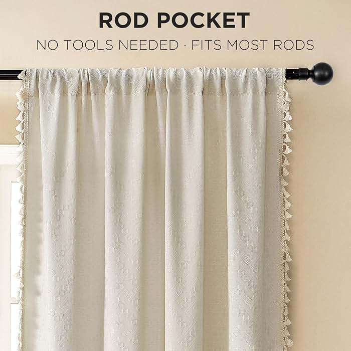Joydeco Natural Linen Beige Boho Curtains - 84 Inch Length 2 Panels, Super Soft Bohemian Farmhouse Curtains with Tassels, Semi Sheer Light Filtering Drapes for Bedroom & Living Room - Image 3