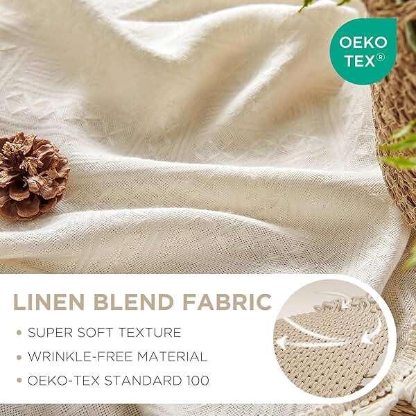 Joydeco Natural Linen Beige Boho Curtains - 84 Inch Length 2 Panels, Super Soft Bohemian Farmhouse Curtains with Tassels, Semi Sheer Light Filtering Drapes for Bedroom & Living Room - Image 4