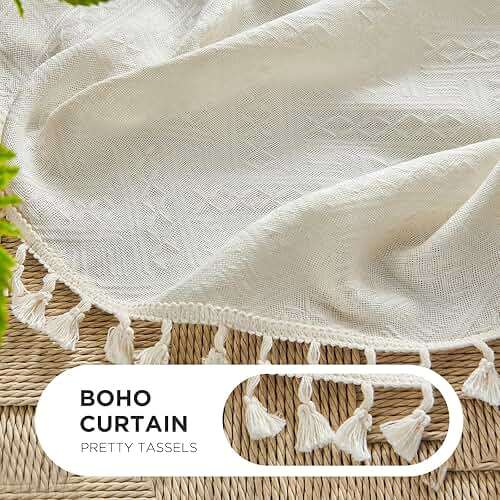 Joydeco Natural Linen Beige Boho Curtains - 84 Inch Length 2 Panels, Super Soft Bohemian Farmhouse Curtains with Tassels, Semi Sheer Light Filtering Drapes for Bedroom & Living Room - Image 5