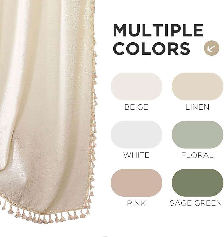 Joydeco Natural Linen Beige Boho Curtains - 84 Inch Length 2 Panels, Super Soft Bohemian Farmhouse Curtains with Tassels, Semi Sheer Light Filtering Drapes for Bedroom & Living Room - Image 9