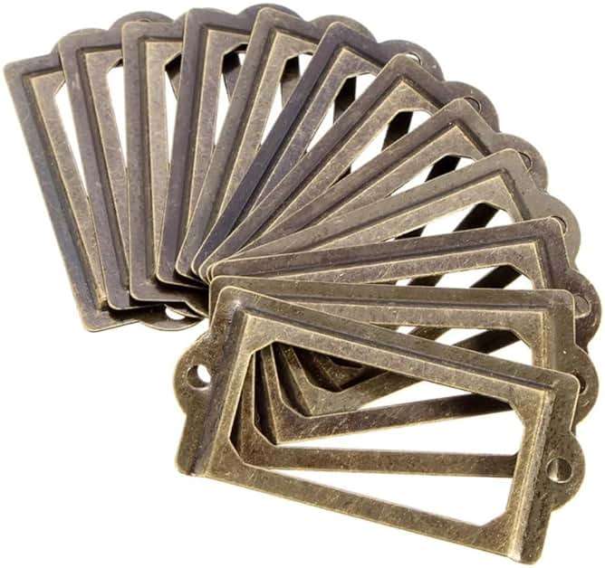 12Pcs Antique Brass Metal Label Pull Frame Handle File Name Card Holder for Furniture Cabinet Drawer Case - Image 5