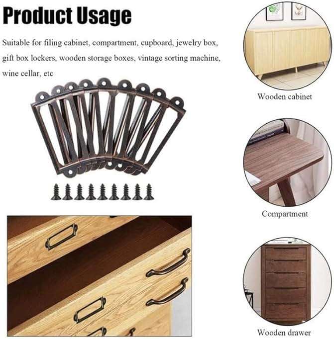 12Pcs Antique Brass Metal Label Pull Frame Handle File Name Card Holder for Furniture Cabinet Drawer Case - Image 6