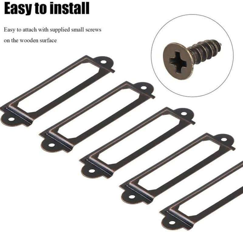 12Pcs Antique Brass Metal Label Pull Frame Handle File Name Card Holder for Furniture Cabinet Drawer Case - Image 9