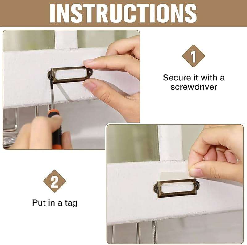 12Pcs Antique Brass Metal Label Pull Frame Handle File Name Card Holder for Furniture Cabinet Drawer Case - Image 10