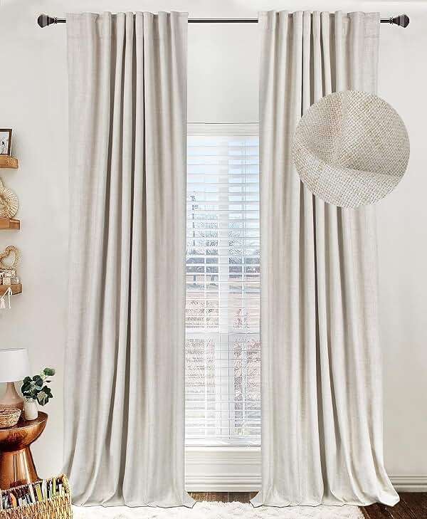100% Blackout Shield Linen Blackout Curtains for Bedroom 108 Inches Long, Back Tab/Rod Pocket Living Room Drapes, Thermal Insulated Blackout Curtains 2 Panels Set, 50" W x 108" L,Cream - Image 1