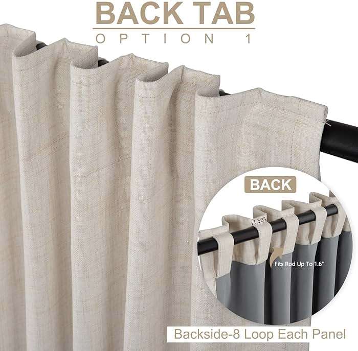 100% Blackout Shield Linen Blackout Curtains for Bedroom 108 Inches Long, Back Tab/Rod Pocket Living Room Drapes, Thermal Insulated Blackout Curtains 2 Panels Set, 50" W x 108" L,Cream - Image 3