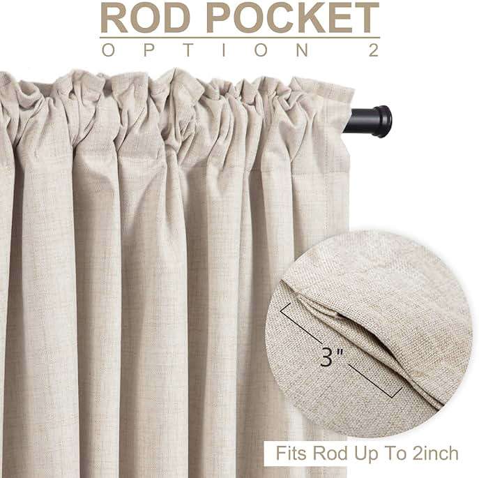 100% Blackout Shield Linen Blackout Curtains for Bedroom 108 Inches Long, Back Tab/Rod Pocket Living Room Drapes, Thermal Insulated Blackout Curtains 2 Panels Set, 50" W x 108" L,Cream - Image 4