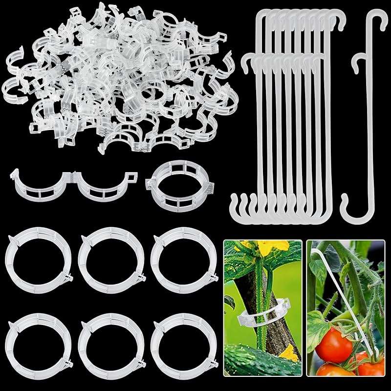 250 Pcs Tomato Clips and Hooks, Plant Support Clips for Tomatoes Cucumber Grape Melon, Makes Plants Grow Upright or Prevent Falling Off, Makes Plants Healthier, J Tomato Hooks Trellis Vine Cages Clip - Image 1