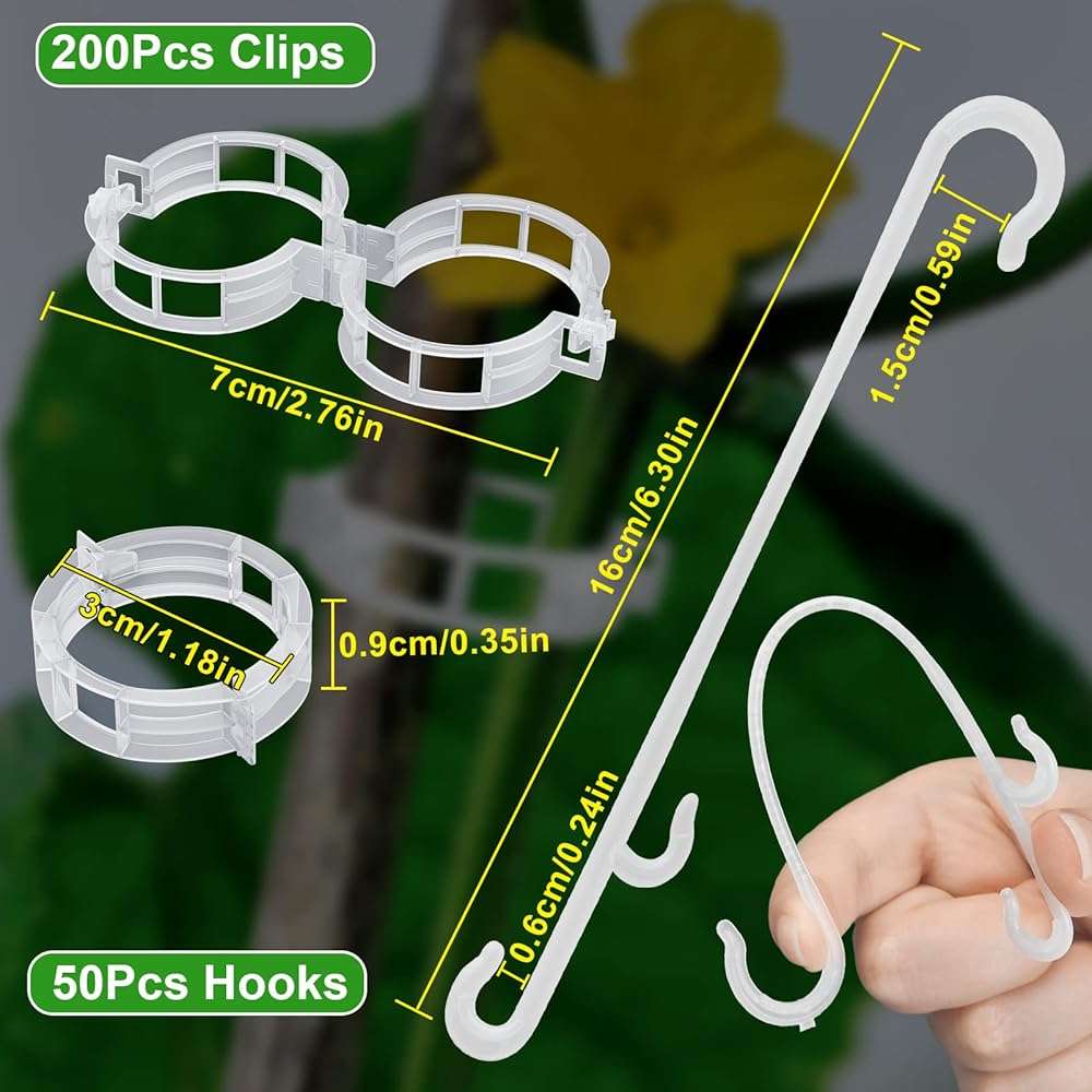 250 Pcs Tomato Clips and Hooks, Plant Support Clips for Tomatoes Cucumber Grape Melon, Makes Plants Grow Upright or Prevent Falling Off, Makes Plants Healthier, J Tomato Hooks Trellis Vine Cages Clip - Image 4