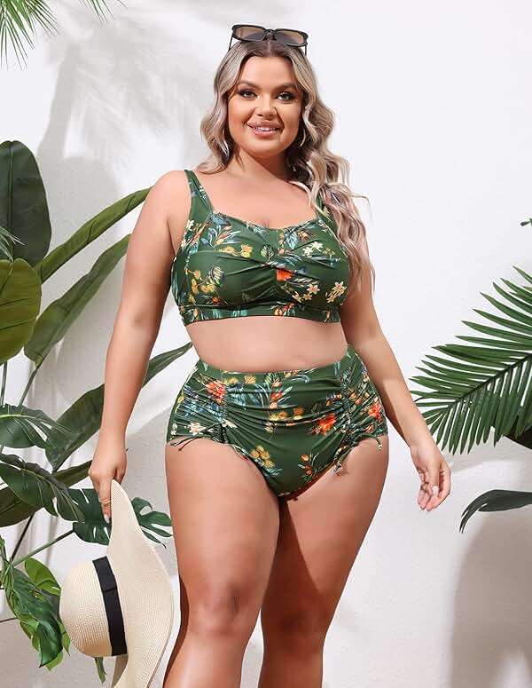 Hanna Nikole Women Plus Size Two Piece Swimsuit Sets Twist Front Bikini Bathing Suit with Drawstring Ruched Bottom - Image 6