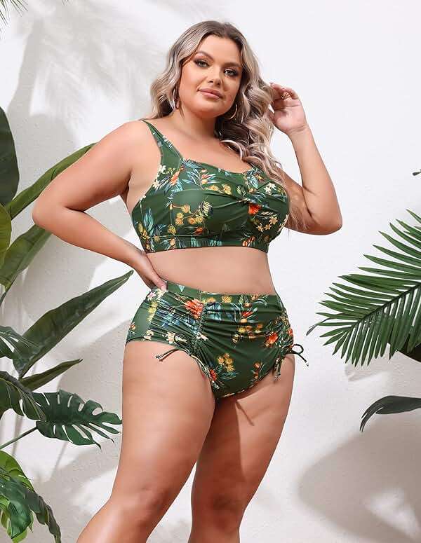 Hanna Nikole Women Plus Size Two Piece Swimsuit Sets Twist Front Bikini Bathing Suit with Drawstring Ruched Bottom - Image 7