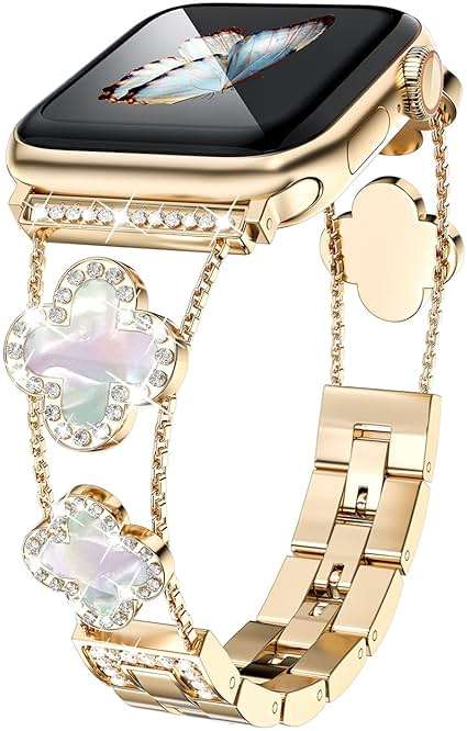 Musk-MSKR Diamond Metal Bands Add Sparkle to Your Watch For Apple Watch Series 11/10/9/8/7/6/5/4/3/2/SE/Ultra Clover Simple and Stylish Compatible with 38mm40mm41mm42mm44mm45mm 46mm49mm Women's Wear - Image 1