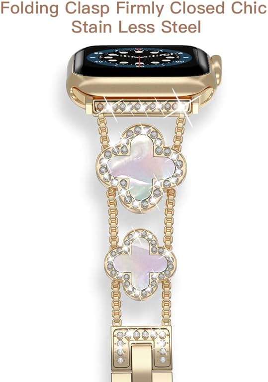 Musk-MSKR Diamond Metal Bands Add Sparkle to Your Watch For Apple Watch Series 11/10/9/8/7/6/5/4/3/2/SE/Ultra Clover Simple and Stylish Compatible with 38mm40mm41mm42mm44mm45mm 46mm49mm Women's Wear - Image 2