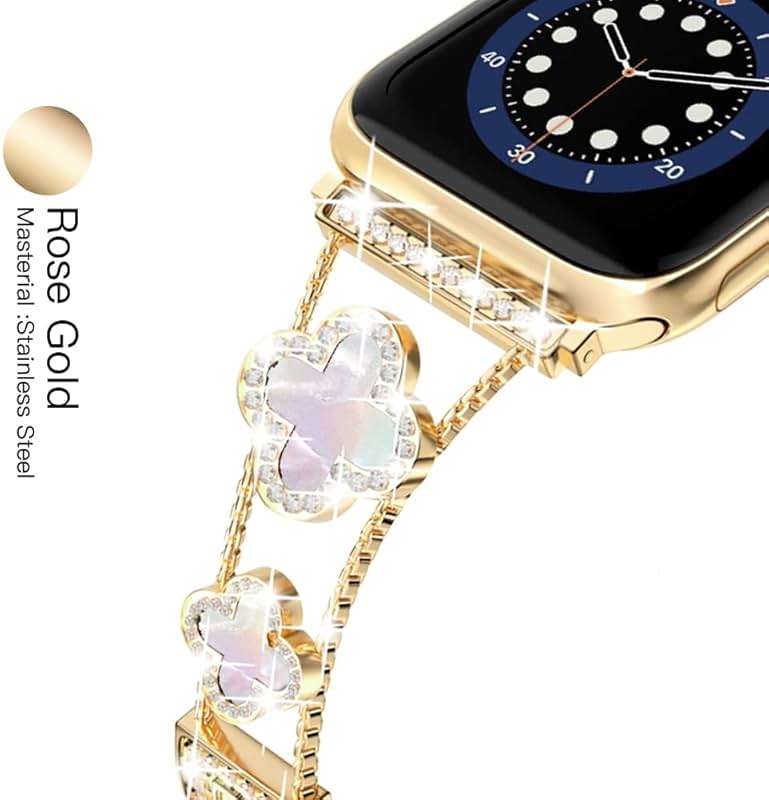Musk-MSKR Diamond Metal Bands Add Sparkle to Your Watch For Apple Watch Series 11/10/9/8/7/6/5/4/3/2/SE/Ultra Clover Simple and Stylish Compatible with 38mm40mm41mm42mm44mm45mm 46mm49mm Women's Wear - Image 3