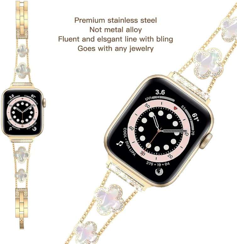 Musk-MSKR Diamond Metal Bands Add Sparkle to Your Watch For Apple Watch Series 11/10/9/8/7/6/5/4/3/2/SE/Ultra Clover Simple and Stylish Compatible with 38mm40mm41mm42mm44mm45mm 46mm49mm Women's Wear - Image 4