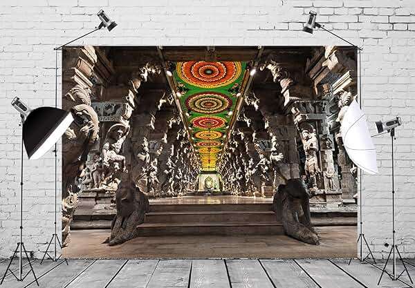 BELECO 7x5ft Fabric Indian Hindu Temple Backdrop Religious Hall of Thousands of Columns Ancient Temple Basrelief Statues India Background Kids Adults Portrait Shoot Photo Studio Props Wallpaper - Image 2