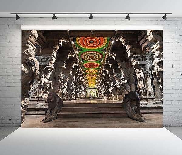BELECO 7x5ft Fabric Indian Hindu Temple Backdrop Religious Hall of Thousands of Columns Ancient Temple Basrelief Statues India Background Kids Adults Portrait Shoot Photo Studio Props Wallpaper - Image 3