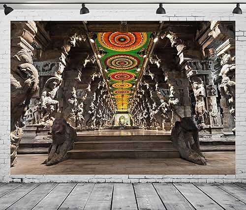 BELECO 7x5ft Fabric Indian Hindu Temple Backdrop Religious Hall of Thousands of Columns Ancient Temple Basrelief Statues India Background Kids Adults Portrait Shoot Photo Studio Props Wallpaper - Image 4