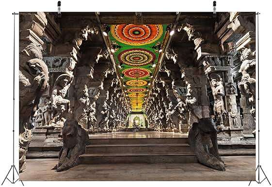 BELECO 7x5ft Fabric Indian Hindu Temple Backdrop Religious Hall of Thousands of Columns Ancient Temple Basrelief Statues India Background Kids Adults Portrait Shoot Photo Studio Props Wallpaper - Image 5