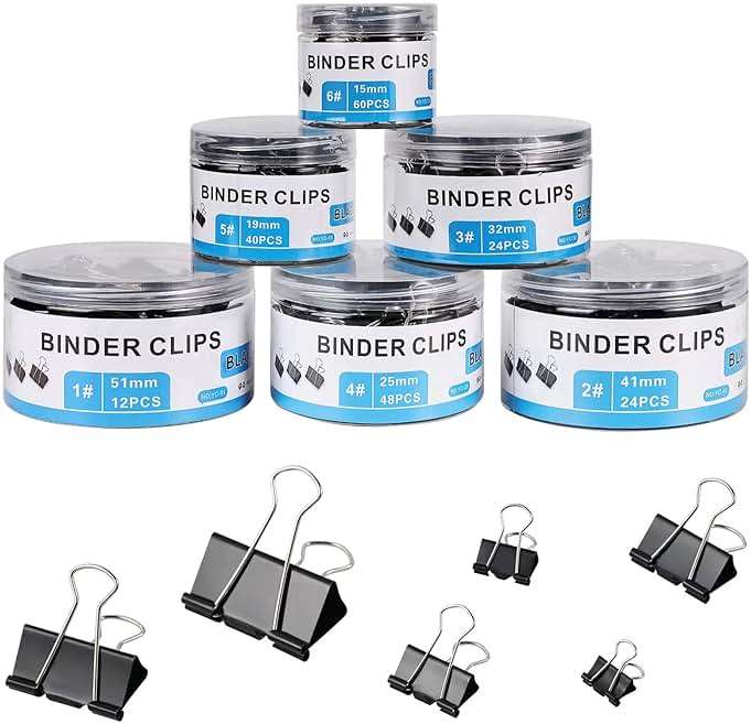 208 PCS Binder Clips Paper Clamps Assorted Sizes, Metal Paper Binder Clip, Black Binding Paperwork Clamp Bulk, School Teachers Office Supplies - Image 1