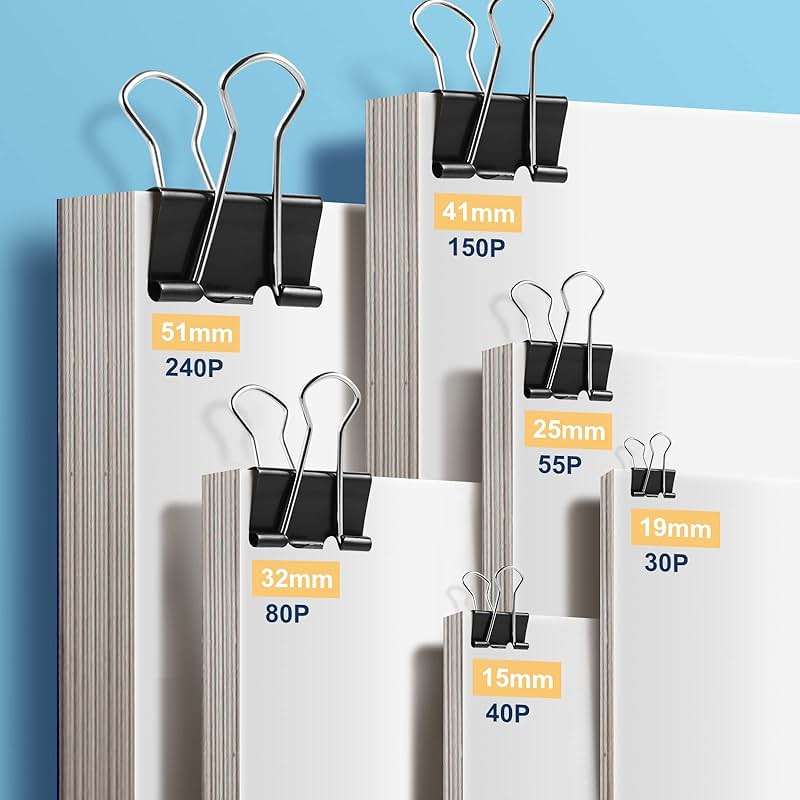 208 PCS Binder Clips Paper Clamps Assorted Sizes, Metal Paper Binder Clip, Black Binding Paperwork Clamp Bulk, School Teachers Office Supplies - Image 5
