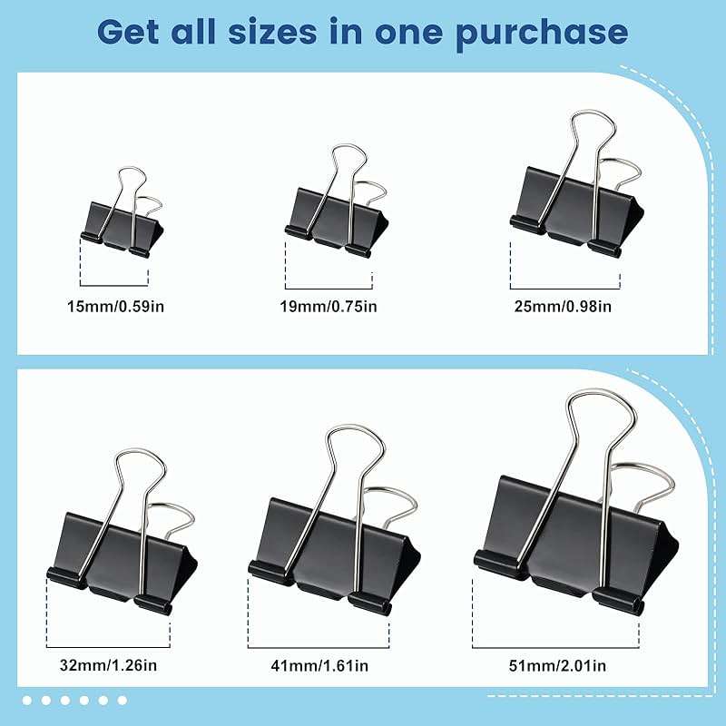 208 PCS Binder Clips Paper Clamps Assorted Sizes, Metal Paper Binder Clip, Black Binding Paperwork Clamp Bulk, School Teachers Office Supplies - Image 7
