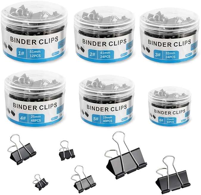 208 PCS Binder Clips Paper Clamps Assorted Sizes, Metal Paper Binder Clip, Black Binding Paperwork Clamp Bulk, School Teachers Office Supplies - Image 8