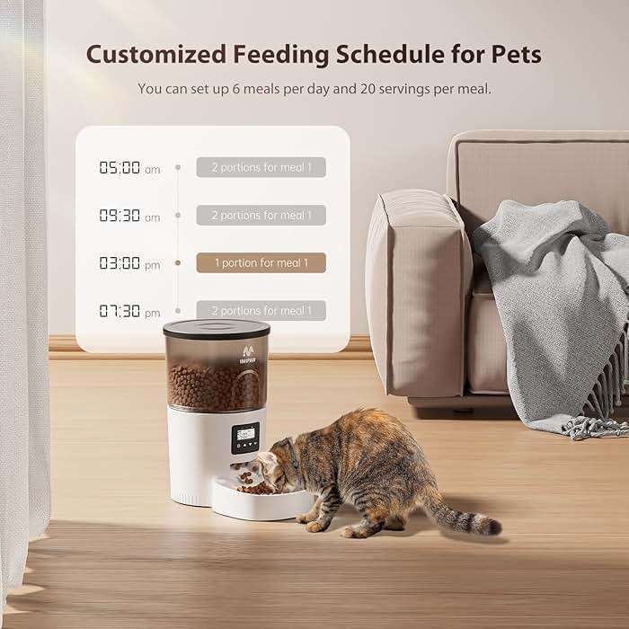 IMIPAW Automatic Cat Feeders, Timed Cat Dry Food Dispenser with Desiccant Bag, Dual Power Supply, Programmable Portion Size, 6 Meals, 20 Portions Per Day, Auto Pet Feeder for Cats and Small Dog, White - Image 2