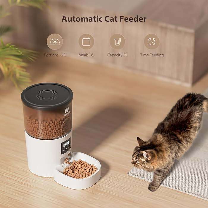 IMIPAW Automatic Cat Feeders, Timed Cat Dry Food Dispenser with Desiccant Bag, Dual Power Supply, Programmable Portion Size, 6 Meals, 20 Portions Per Day, Auto Pet Feeder for Cats and Small Dog, White - Image 7